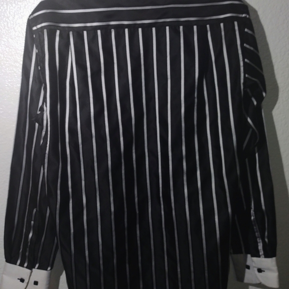 LEONARDI ITALY Pinstripe Button Down Medium Mens Metallic Silky Up‎ Dress shirt - Picture 5 of 7